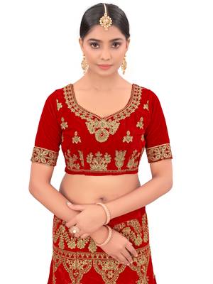Embroidered Semi Velvet Semi Stitched Bridal Lehenga Choli 4