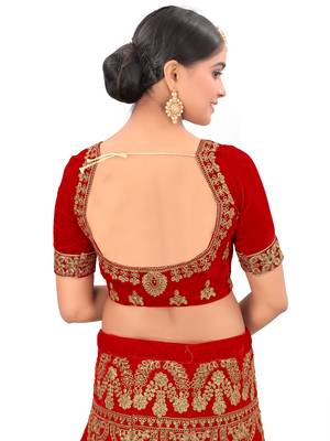 Embroidered Semi Velvet Semi Stitched Bridal Lehenga Choli 5