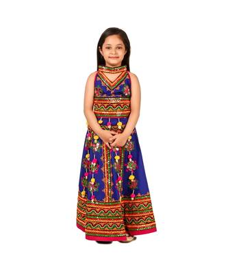Blue Kutch Work Cotton Lehenga Choli Set for Girls With Blouse 1