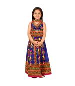 Blue Kutch Work Cotton Lehenga Choli Set for Girls With Blouse