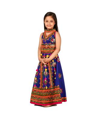Blue Kutch Work Cotton Lehenga Choli Set for Girls With Blouse 2