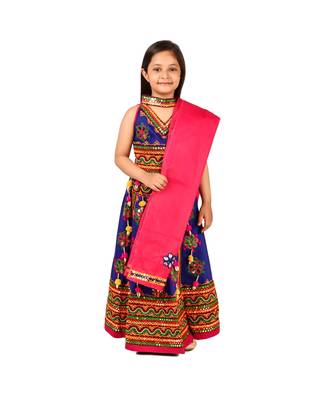 Blue Kutch Work Cotton Lehenga Choli Set for Girls With Blouse 3