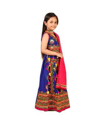 Blue Kutch Work Cotton Lehenga Choli Set for Girls With Blouse 4