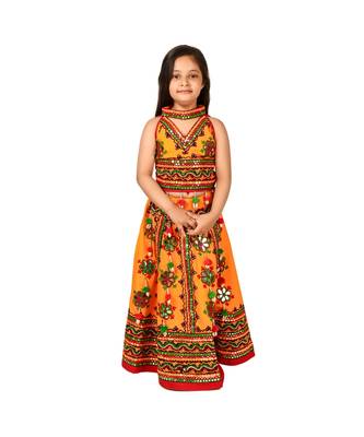 Yellow Kutch Work Cotton Lehenga Choli Set for Girls With Blouse 1