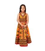 Yellow Kutch Work Cotton Lehenga Choli Set for Girls With Blouse