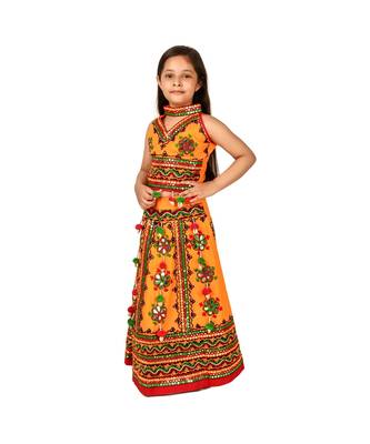 Yellow Kutch Work Cotton Lehenga Choli Set for Girls With Blouse 2