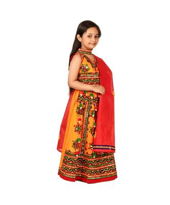 Yellow Kutch Work Cotton Lehenga Choli Set for Girls With Blouse 3