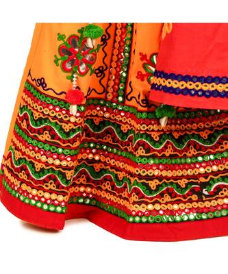 Yellow Kutch Work Cotton Lehenga Choli Set for Girls With Blouse 4