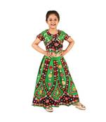 Green Kutch Work Cotton Lehenga Choli Set for Girls With Blouse