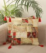Print desgin with Tassels Cotton Set of 5 Cushion Covers
