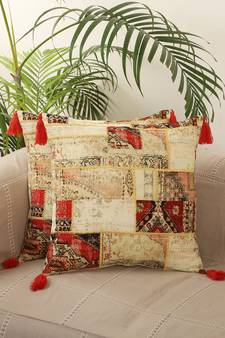 Print desgin with Tassels Cotton Set of 2 Cushion Covers