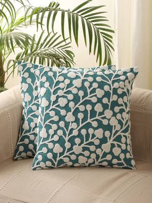 Decorative Tufted Green/White Embroidery with Tassels Set of 5 Cushion Covers 1