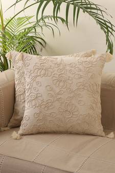 Floral White Embroidery with Tassels Set of 5 Cushion Covers