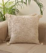 Floral White Embroidery with Tassels Set of 5 Cushion Covers