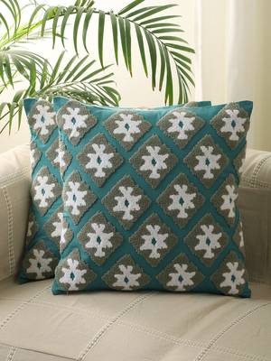 Geometrical Green Aari Embroidery tuffted Desgin Set of 5 Cushion Covers 1