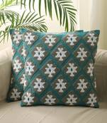 Geometrical Green Aari Embroidery tuffted Desgin Set of 5 Cushion Covers