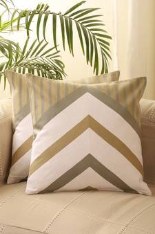 Geometrical Brown Aari Embroidery Work Set of 2 Cushion Covers