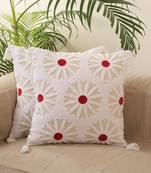 Solid White Embroidery with Tassels Set of 5 Cushion Covers