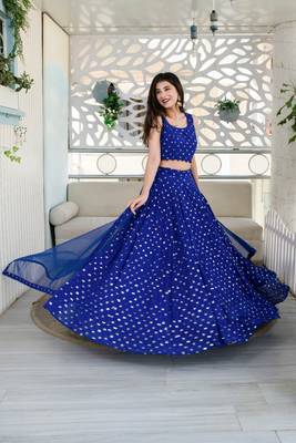 Blue sequence embroidery work Lehenga Choli With Un-Stitched Blouse 1