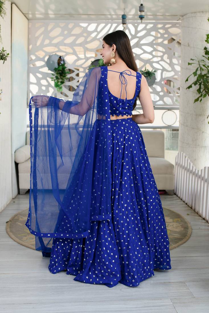 Blue sequence embroidery work Lehenga Choli With Un-Stitched Blouse