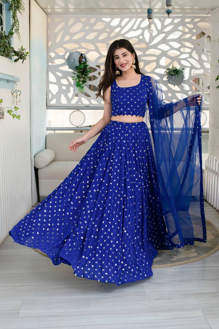 Blue sequence embroidery work Lehenga Choli With Un-Stitched Blouse