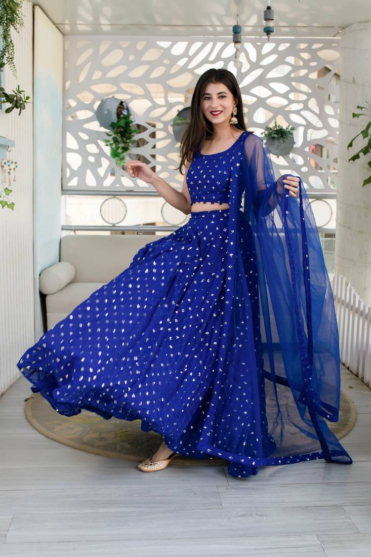 Blue sequence embroidery work Lehenga Choli With Un-Stitched Blouse