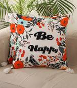 Be Happy Floral Multicolor Embroidery with Tassels Set of 2 Cushion Cover