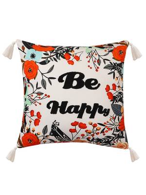Be Happy Floral Multicolor Embroidery with Tassels Set of 2 Cushion Cover 2