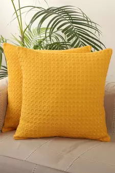 Golden Yellow Colour Textured Heavy Cotton Waffle Set of 2 Cushion Covers