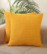 Golden Yellow Colour Textured Heavy Cotton Waffle Set of 2 Cushion Covers