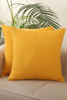 Golden Yellow Colour Textured Heavy Cotton Waffle Set of 5 Cushion Covers