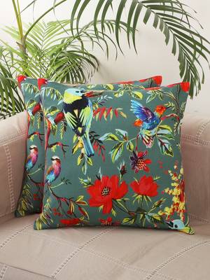 Floral print and Birds Desgin Multicolor Printed Set of 2 Cushion Covers 1