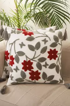 Multi Colour Floral Aari Embroidery Design Cotton  Set of 2 Cushion Covers