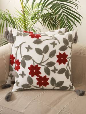 Multi Colour Floral Aari Embroidery Design Cotton Set of 5 Cushion Covers 1