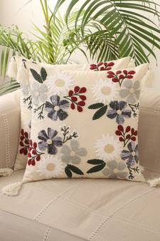 Multi Colour Floral Embroidery Design Cotton  Set of 2 Cushion Covers