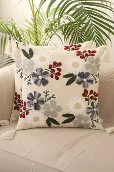 Multi Colour Floral Embroidery Design Cotton  Set of 2 Cushion Covers
