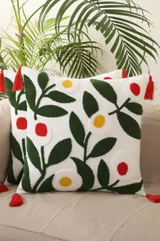 Decorative Aari Embroidery Multi Colour Design Cotton Set of 5 Cushion Covers