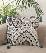 Decorative Emb Multi Colour Design Print Cotton Set of 5 Cushion Covers
