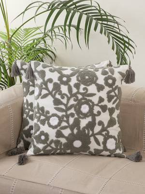 Decorative Embroidery Grey Shade Colour Design Print Cotton  Set of 2 Cushion Covers 1