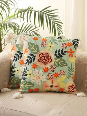 Decorative Multi Colour Floral Print Design Cotton  Set of 2 Cushion Covers 1