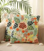 Decorative Multi Colour Floral Print Design Cotton  Set of 2 Cushion Covers
