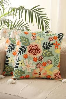 Decorative Multi Colour Floral Print Design Cotton Set of 5 Cushion Covers