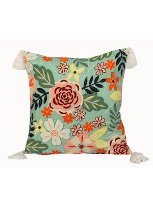Decorative Multi Colour Floral Print Design Cotton Set of 5 Cushion Covers 2