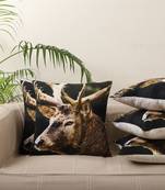 Deer Animal Brown Digital Print Cotton Set of 5 Cushion Covers