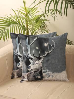 Rain Deer Animal Grey Digital Print Cotton Set of 5 Cushion Covers 1