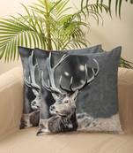 Rain Deer Animal Grey Digital Print Cotton Set of 5 Cushion Covers