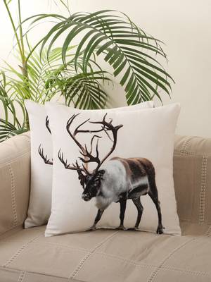 Larry Deer Animal Grey Digital Print Cotton Set of 2 Cushion Covers 1