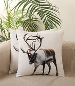 Larry Deer Animal Grey Digital Print Cotton Set of 2 Cushion Covers