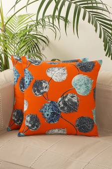 Leaf Desgin Rust Digital Print Cotton Set of 5 Cushion Covers