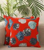 Leaf Desgin Red Digital Print Cotton Set of 5 Cushion Covers